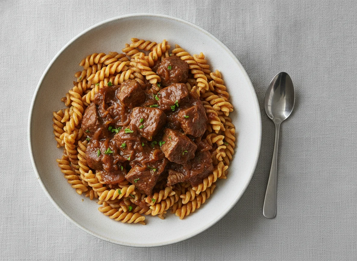 Rindsgulasch mit Spiralnudeln photo