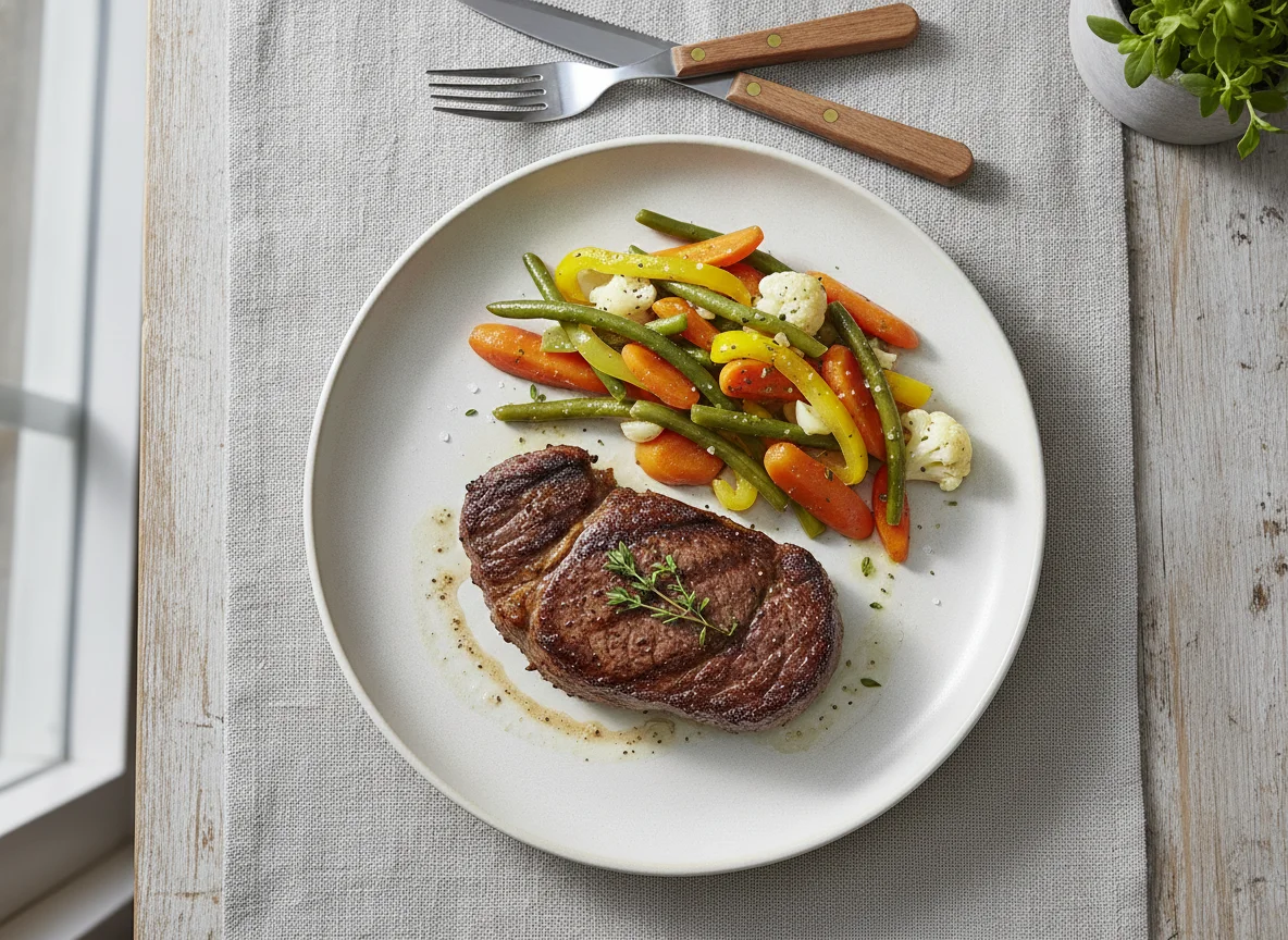 Rindssteak mit gemischtem Gemüse photo