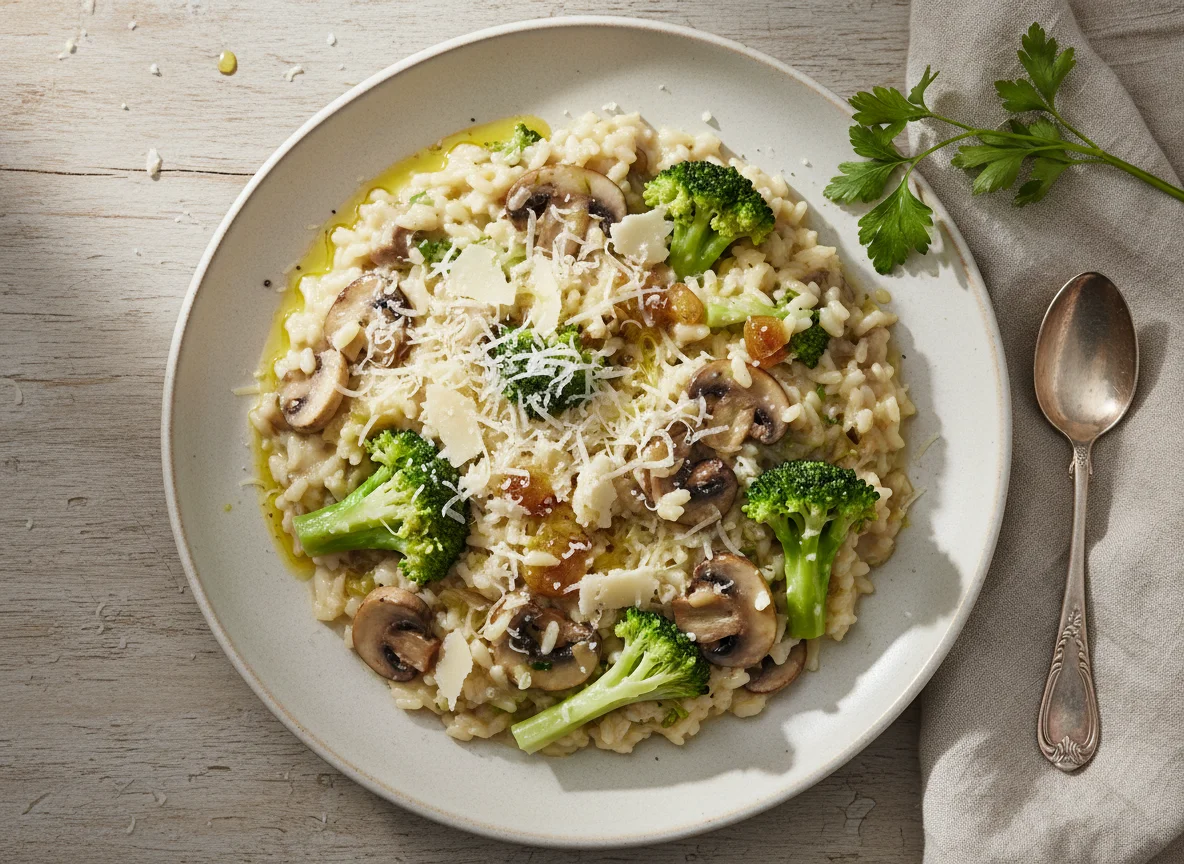 Risotto mit Brokkoli und Pilzen photo