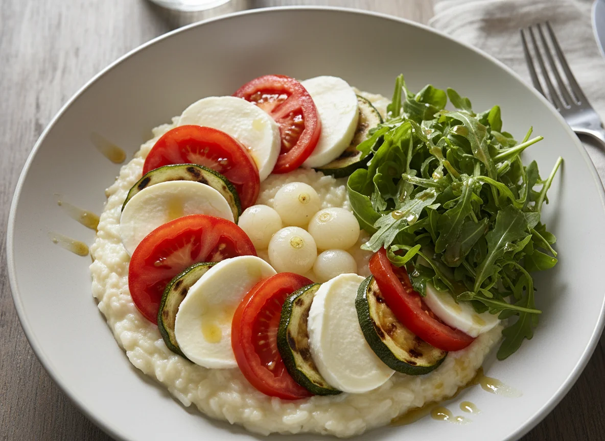 Risotto mit Caprese und Salat photo