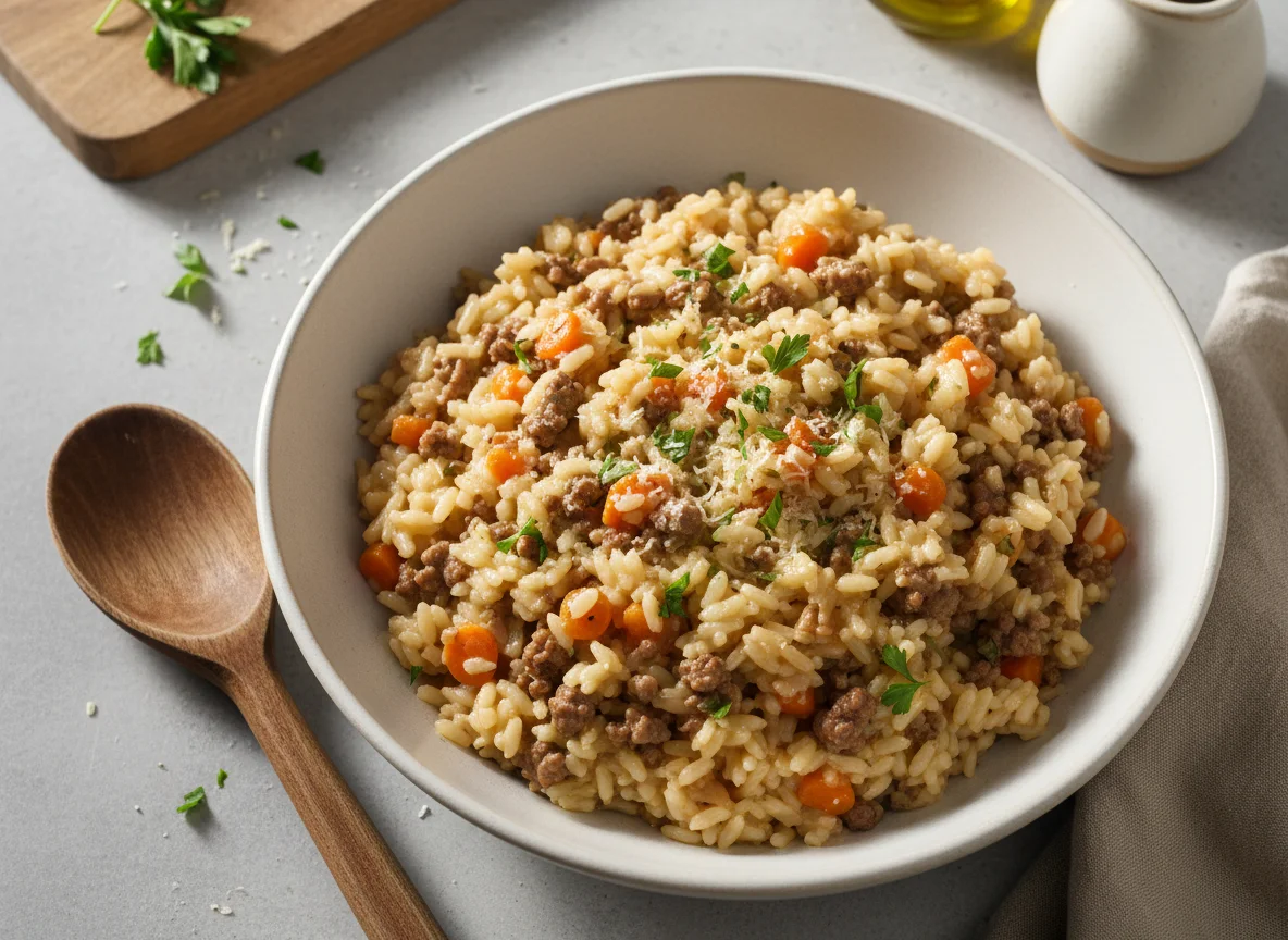 Risotto mit Hackfleisch und Karotten photo
