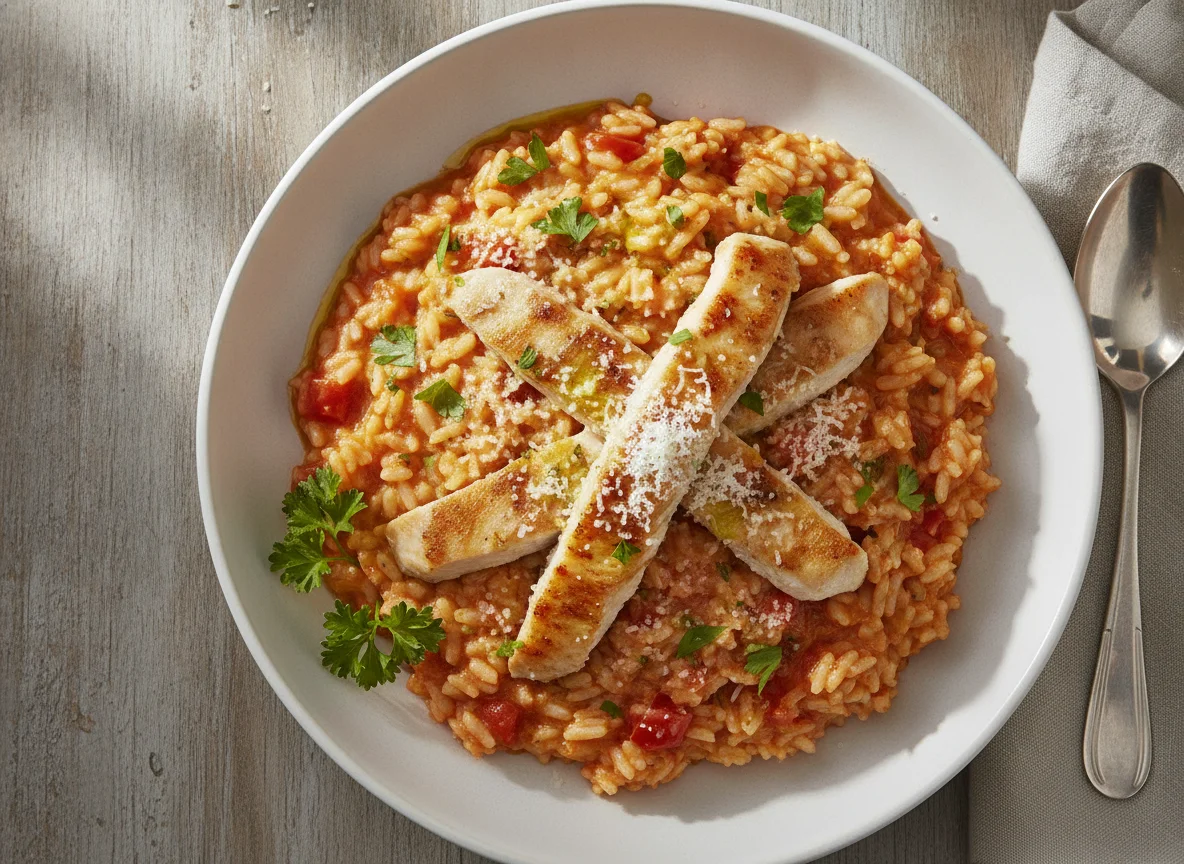 Risotto mit Huhn und Tomate photo