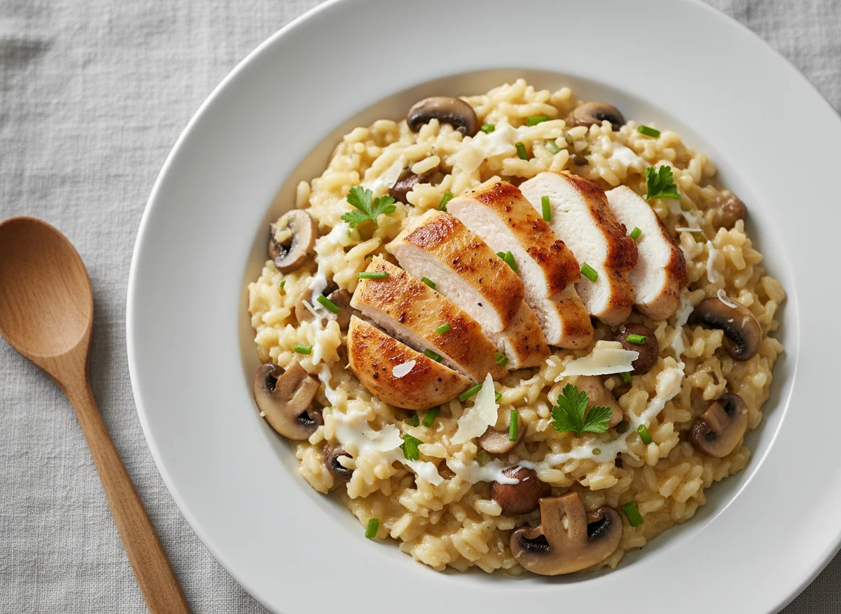 Risotto mit Poulet und Pilzen photo