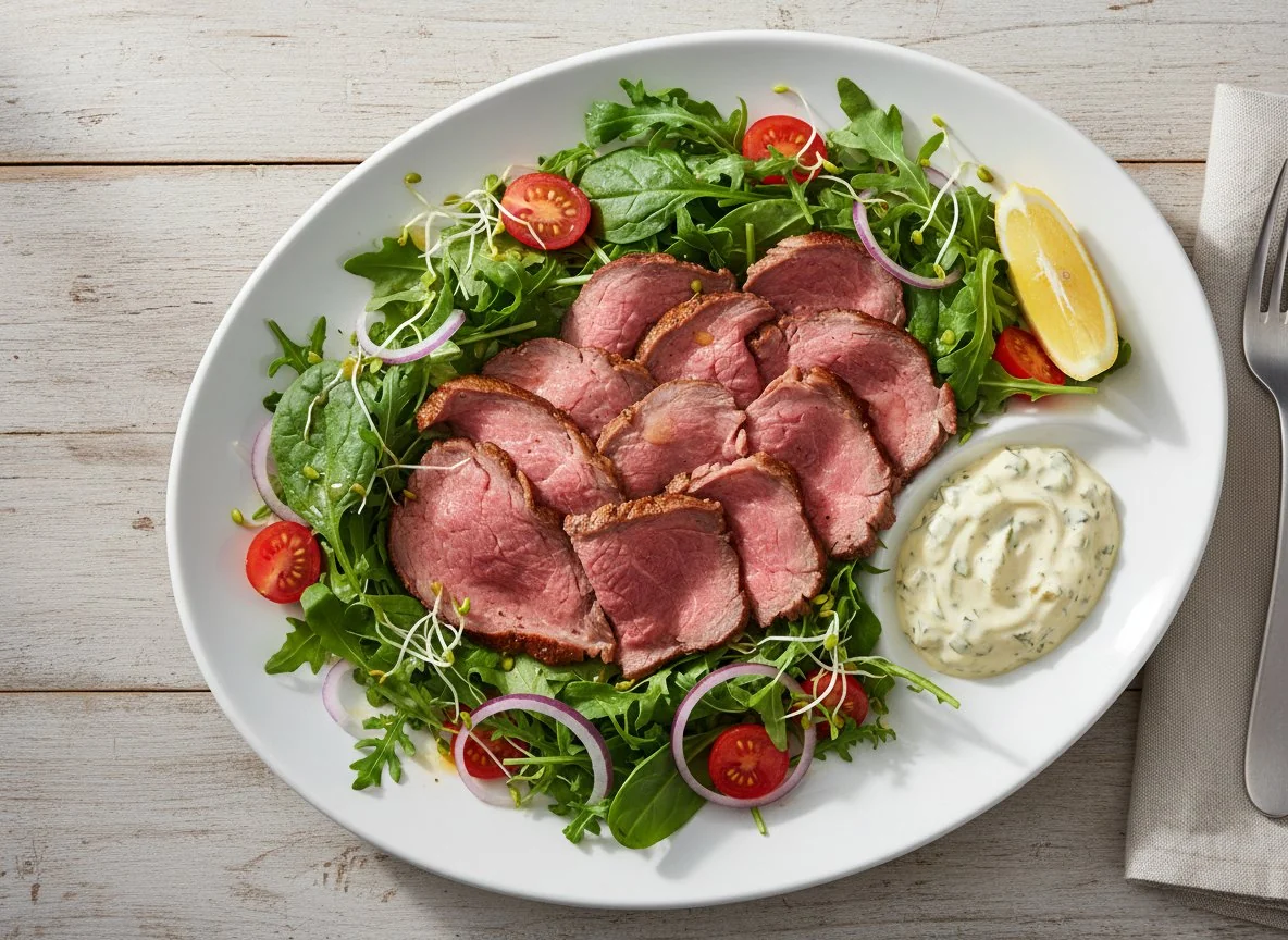 Roastbeef mit Salat und Sauce Tartare photo