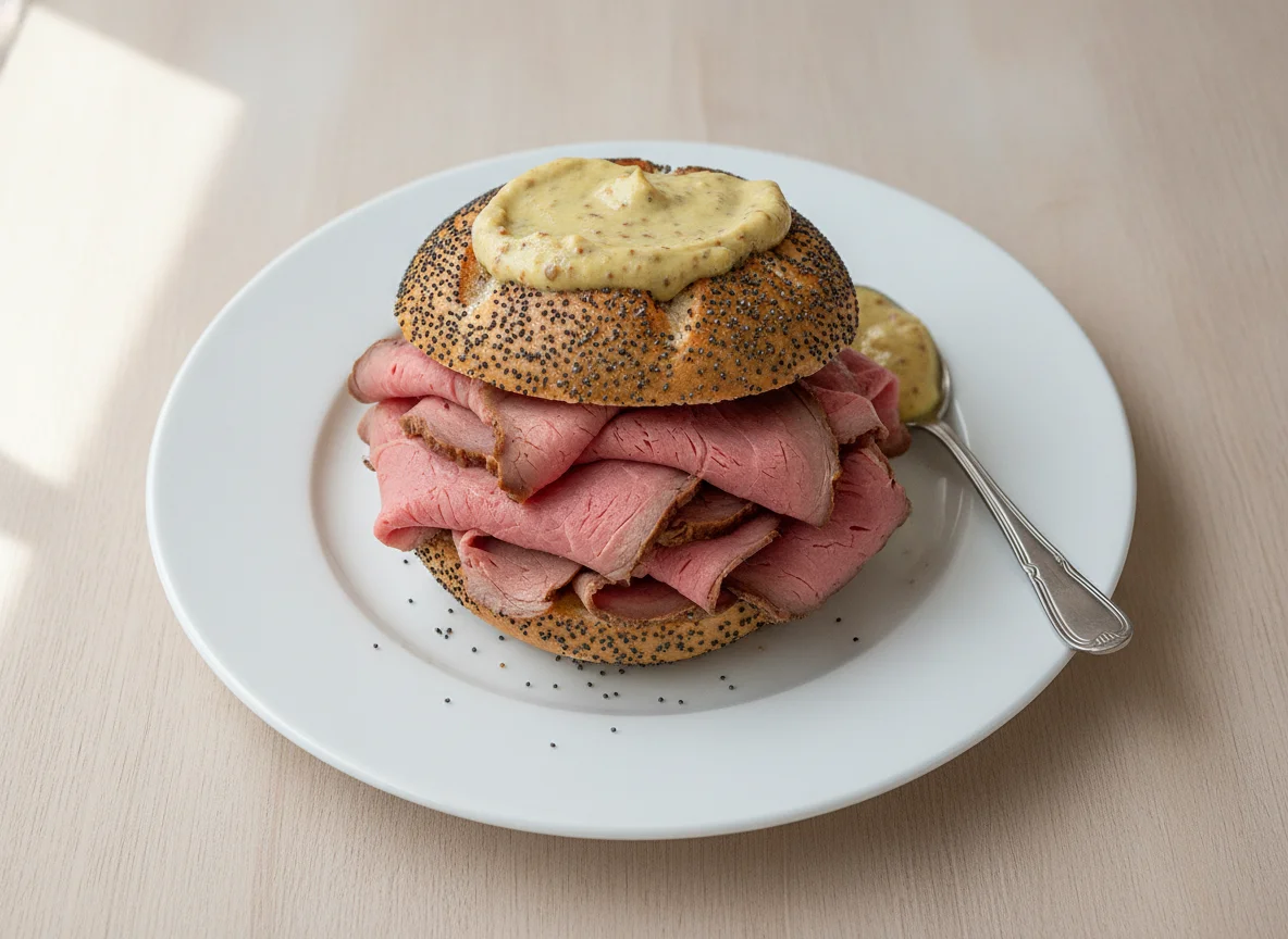 Roastbeef-Brötchen mit Senf photo