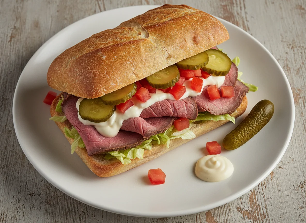Roastbeef-Sandwich mit Essiggurke photo