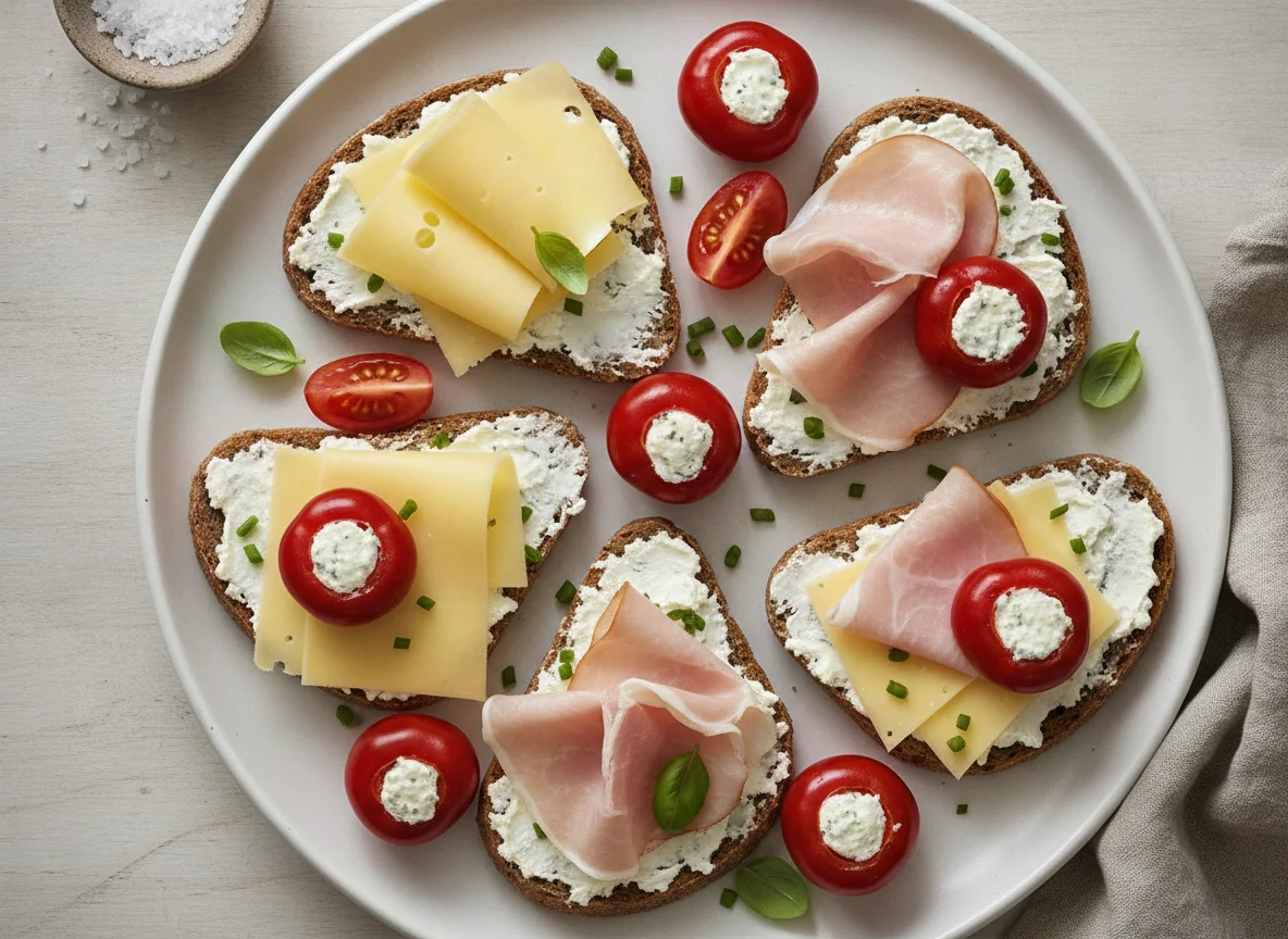 Roggenbrot mit Belag und Beilagen photo