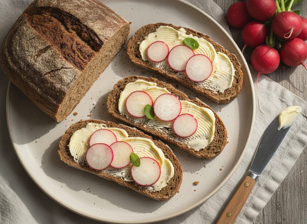Roggenbrot mit Butter und Radieschen photo