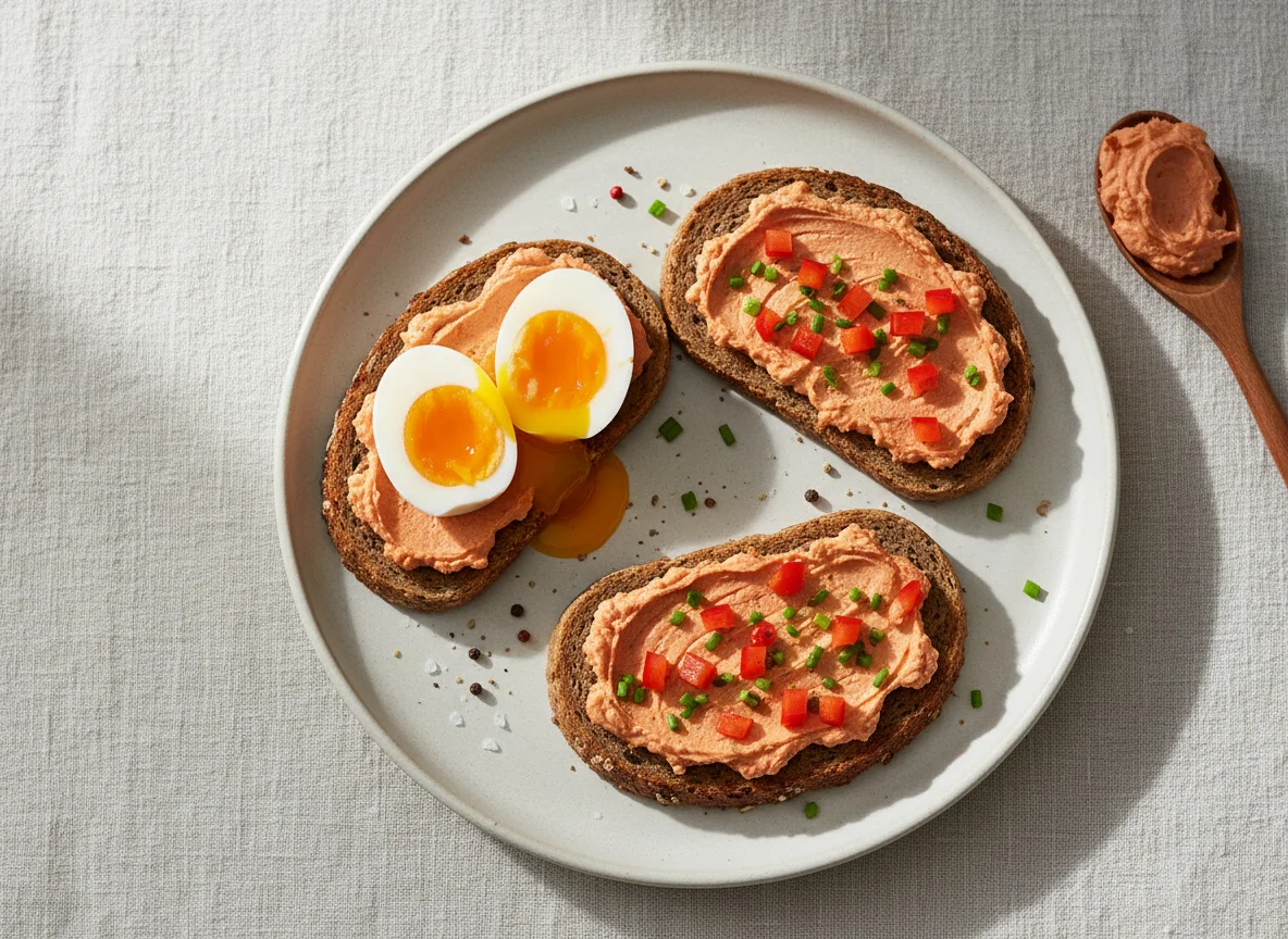 Roggenbrot mit Ei und Aufstrich photo