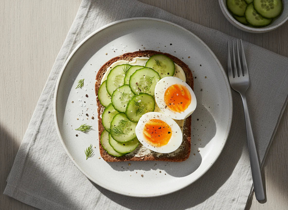Roggenbrot mit Ei und Gurke photo