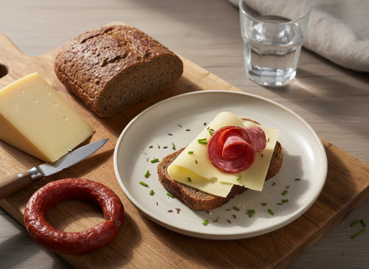 Roggenbrot mit Käse und Wurst photo