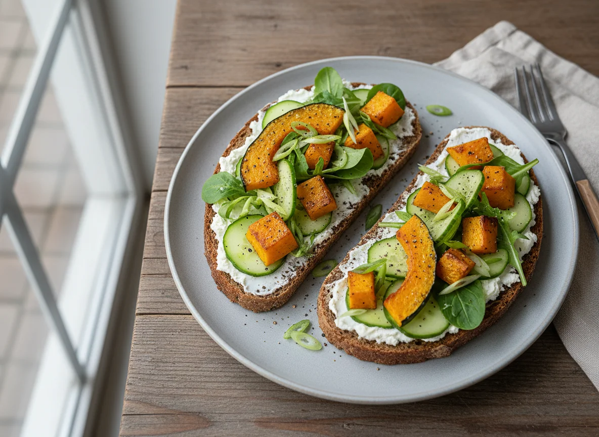 Roggenbrot mit Kürbis und Salat photo