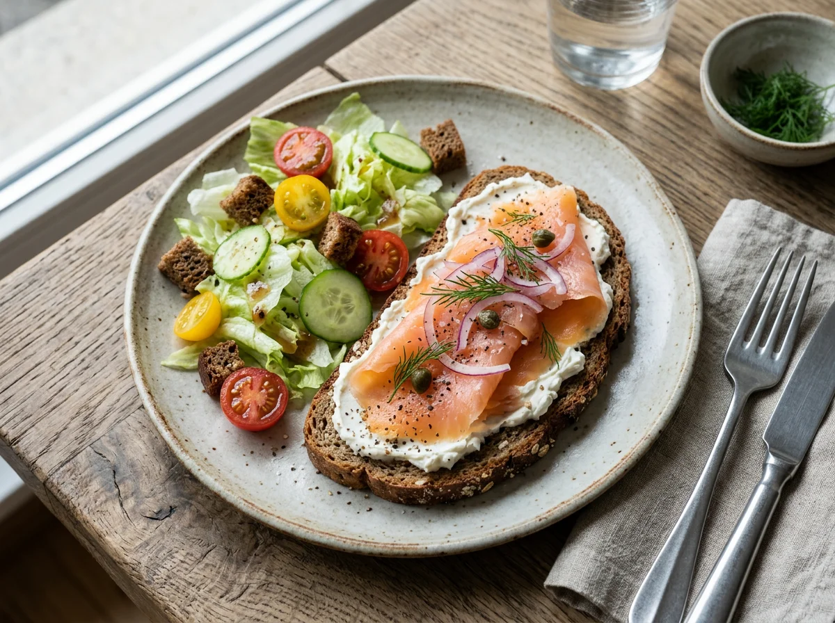 Roggenbrot mit Lachs und Frischkäse photo