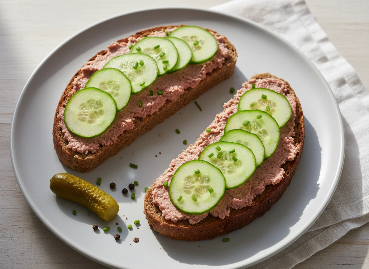 Roggenbrot mit Leberwurst und Gurke photo