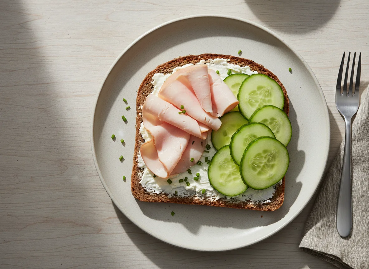 Roggenbrot mit Putenbrust und Gurke photo