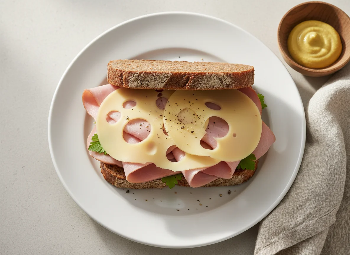 Roggenbrot-Sandwich mit Schinken und Käse photo
