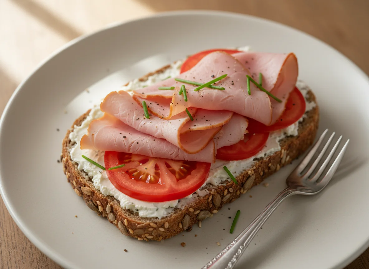Roggenbrot-Sandwich mit Schinken und Tomate photo