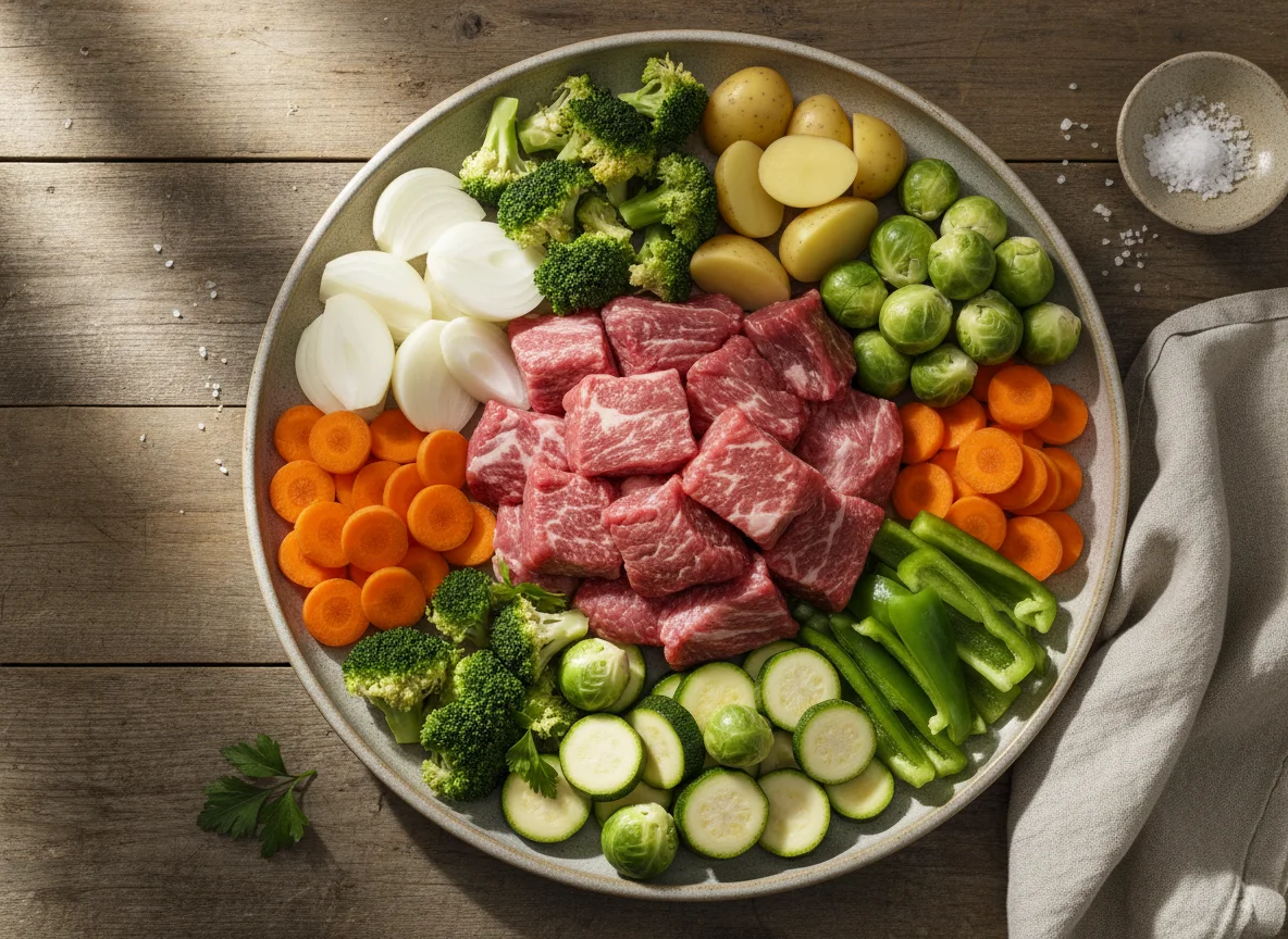 Rohes Fleisch und Gemüse photo
