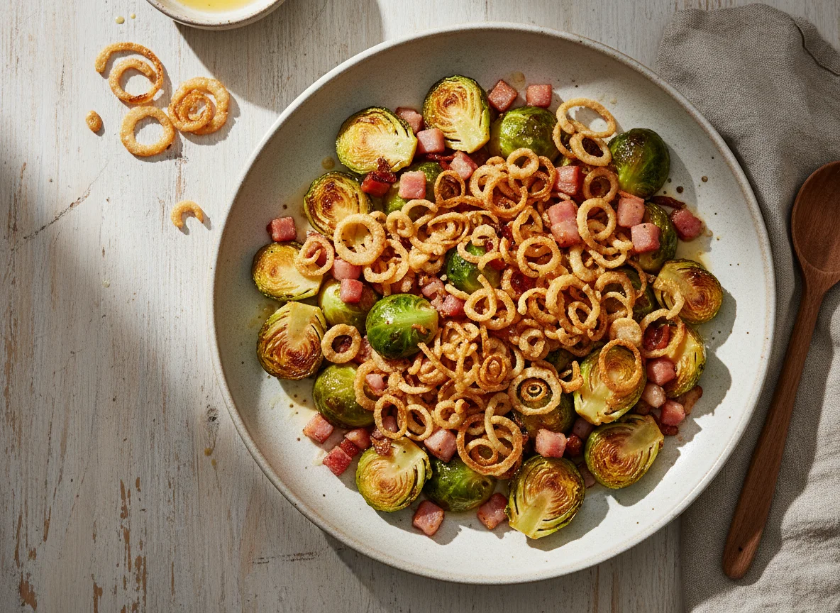 Rosenkohl mit Speck und Röstzwiebeln photo