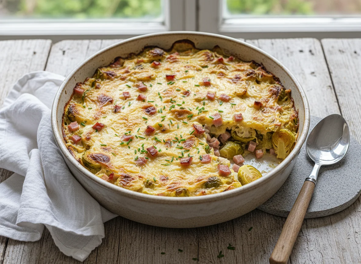 Rosenkohl-Gratin mit Schinken und Käse photo