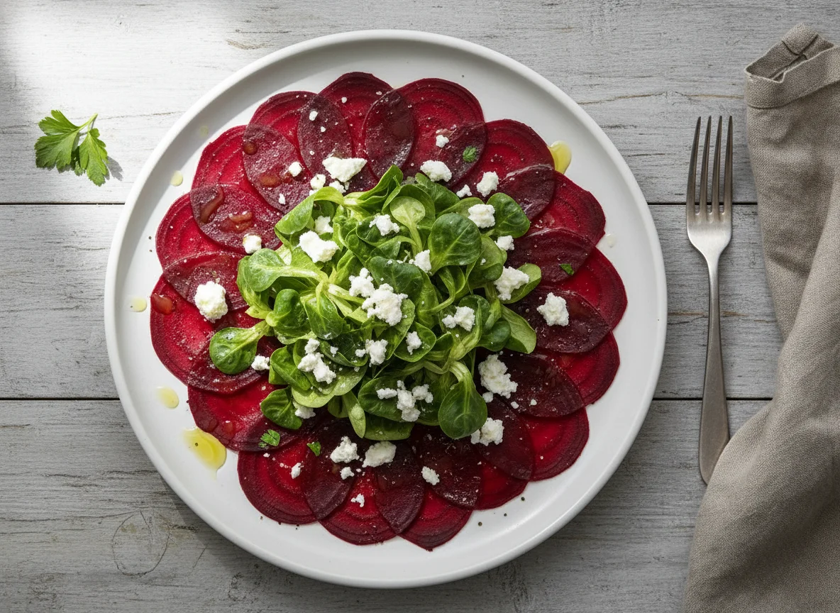 Rote Bete Carpaccio mit Feldsalat und Feta photo