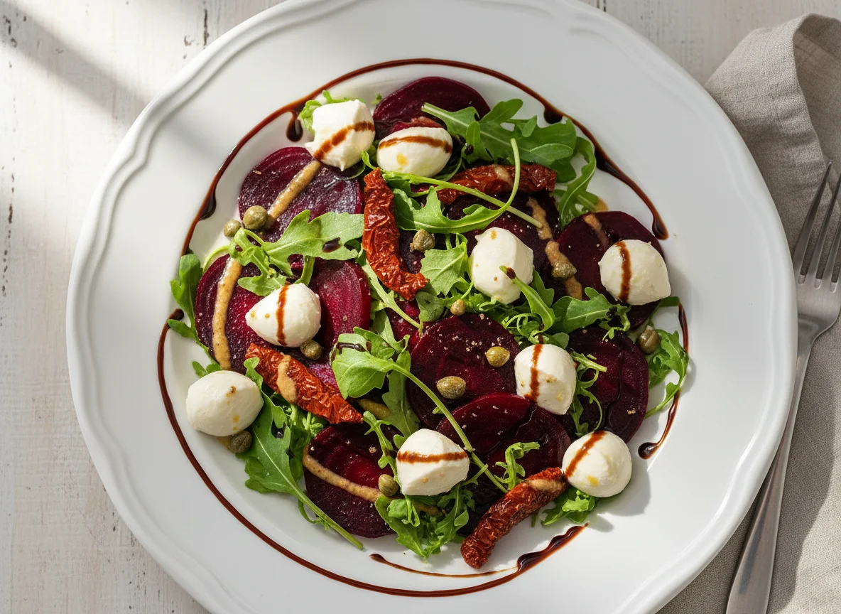 Rote Bete Salat mit Mozzarella und Rucola photo