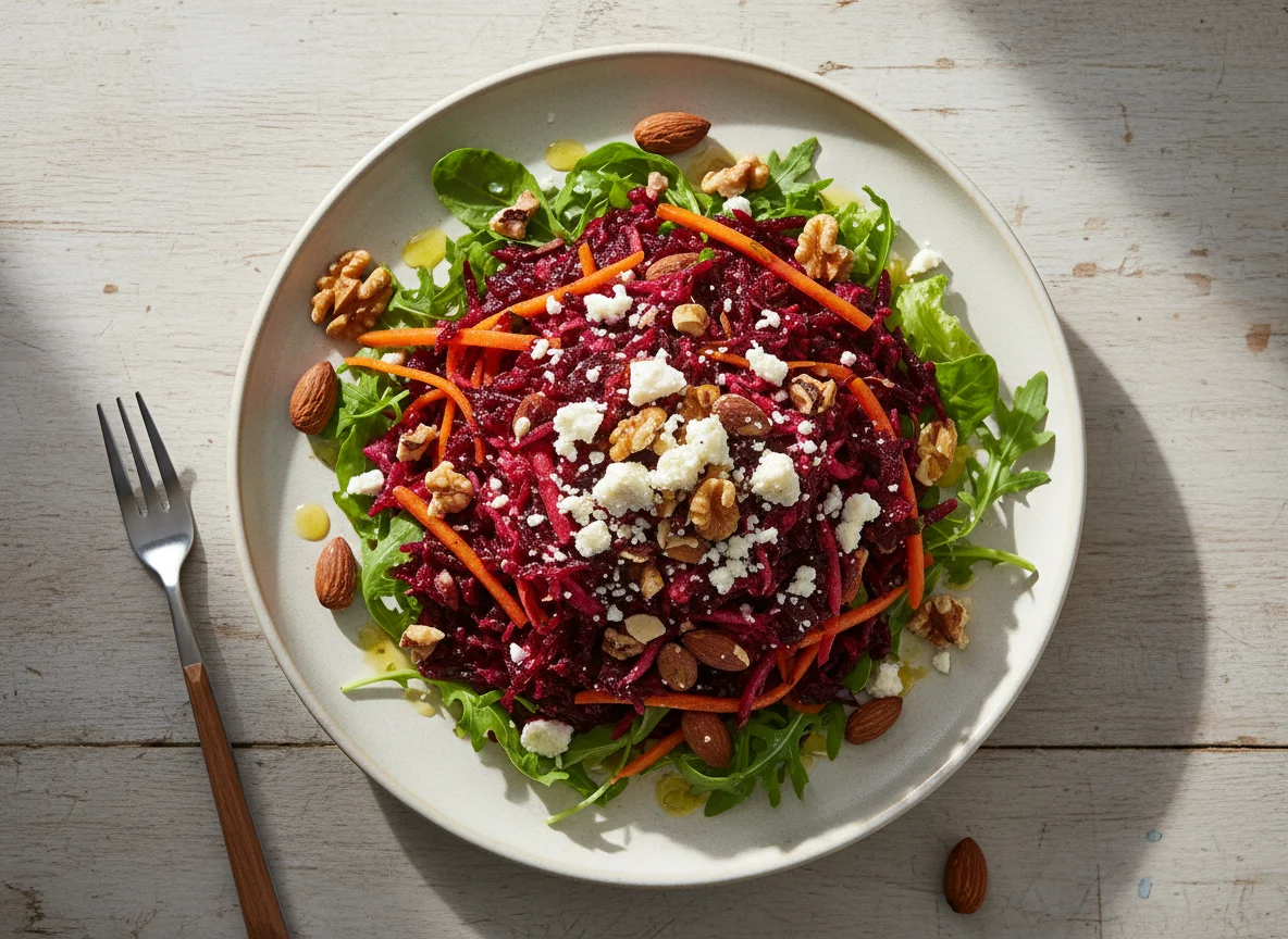 Rote-Bete-Salat mit Nüssen und Karotten photo