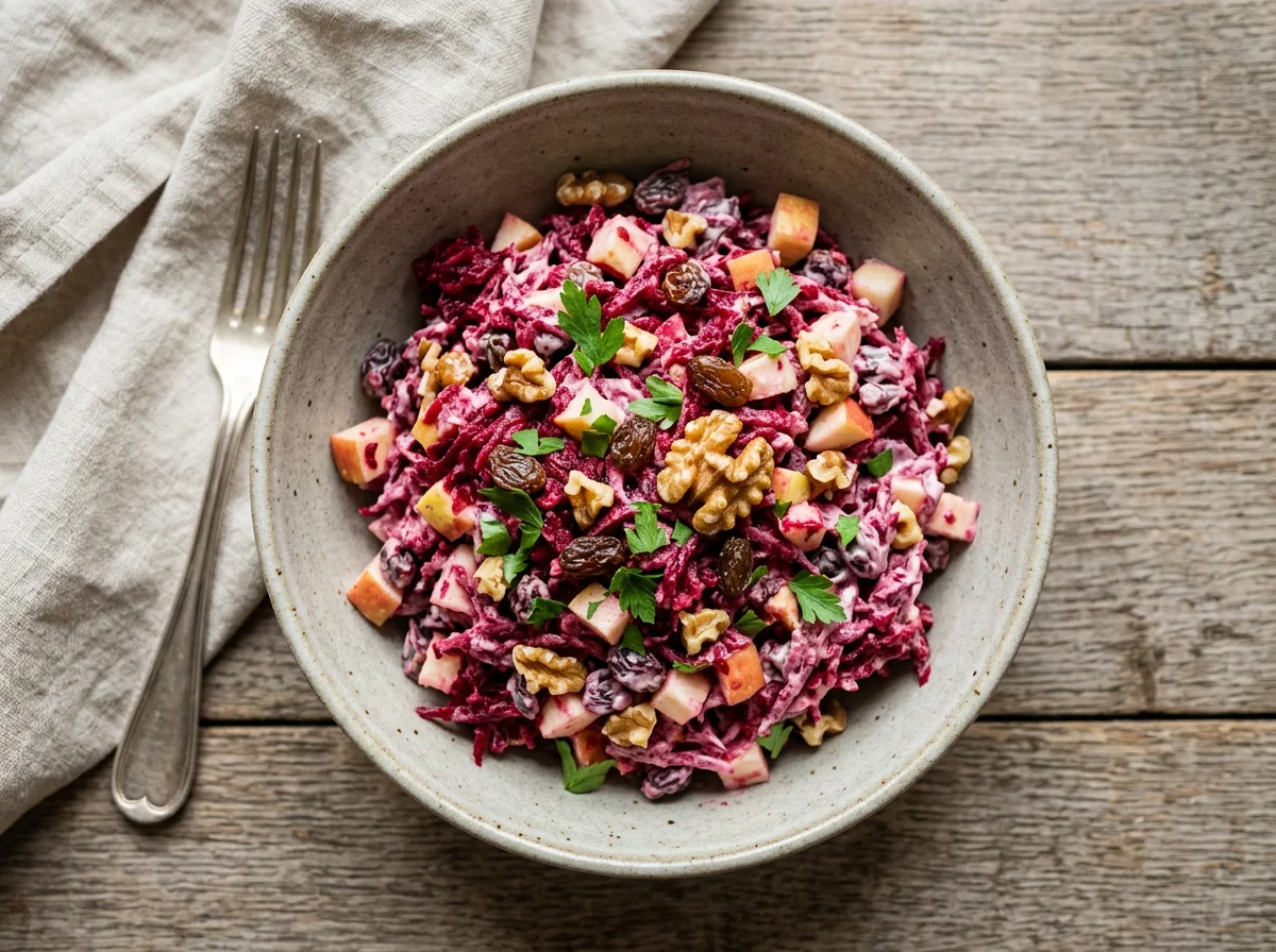 Rote-Bete-Salat mit Nüssen und Rosinen photo