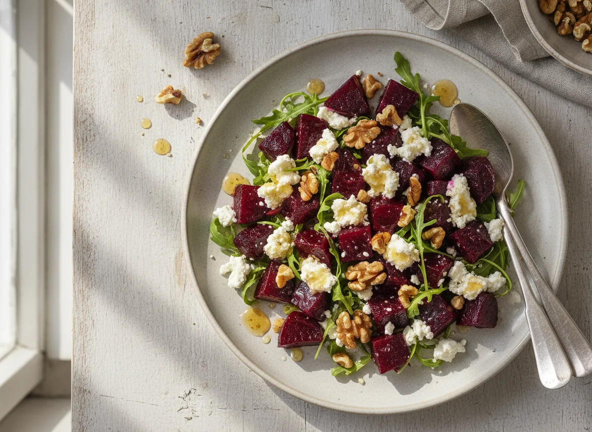 Rote-Bete-Salat mit Ziegenkäse und Walnüssen photo
