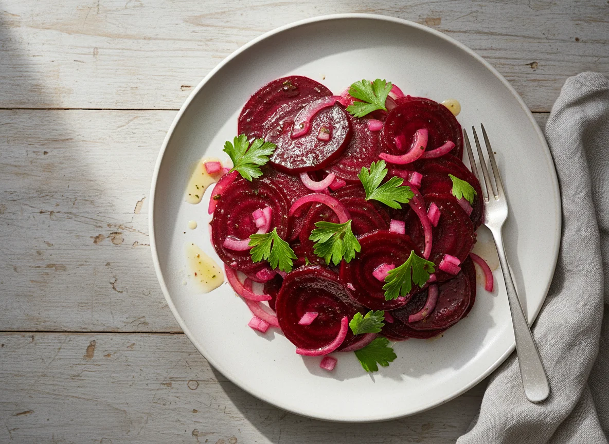 Rote-Bete-Salat mit Zwiebeln und Petersilie photo