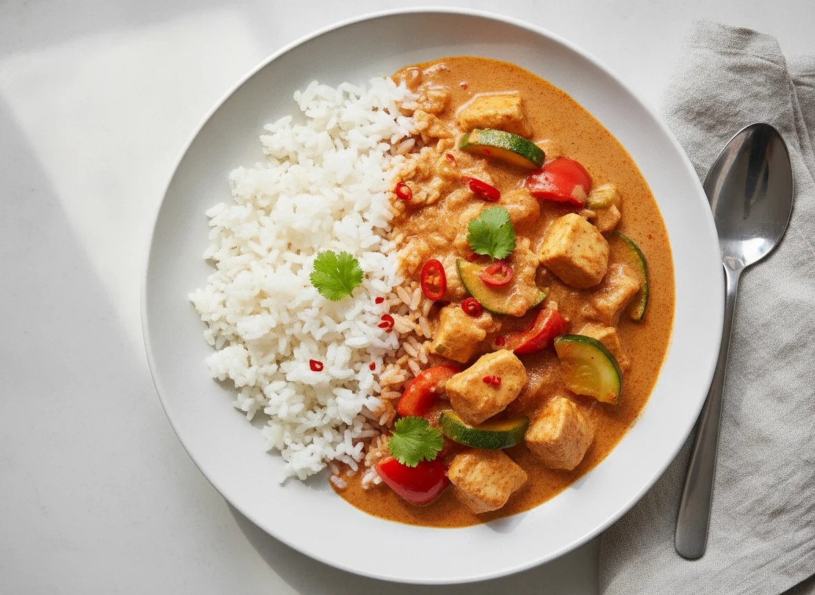 Rotes Thai-Curry mit Basmati-Reis photo