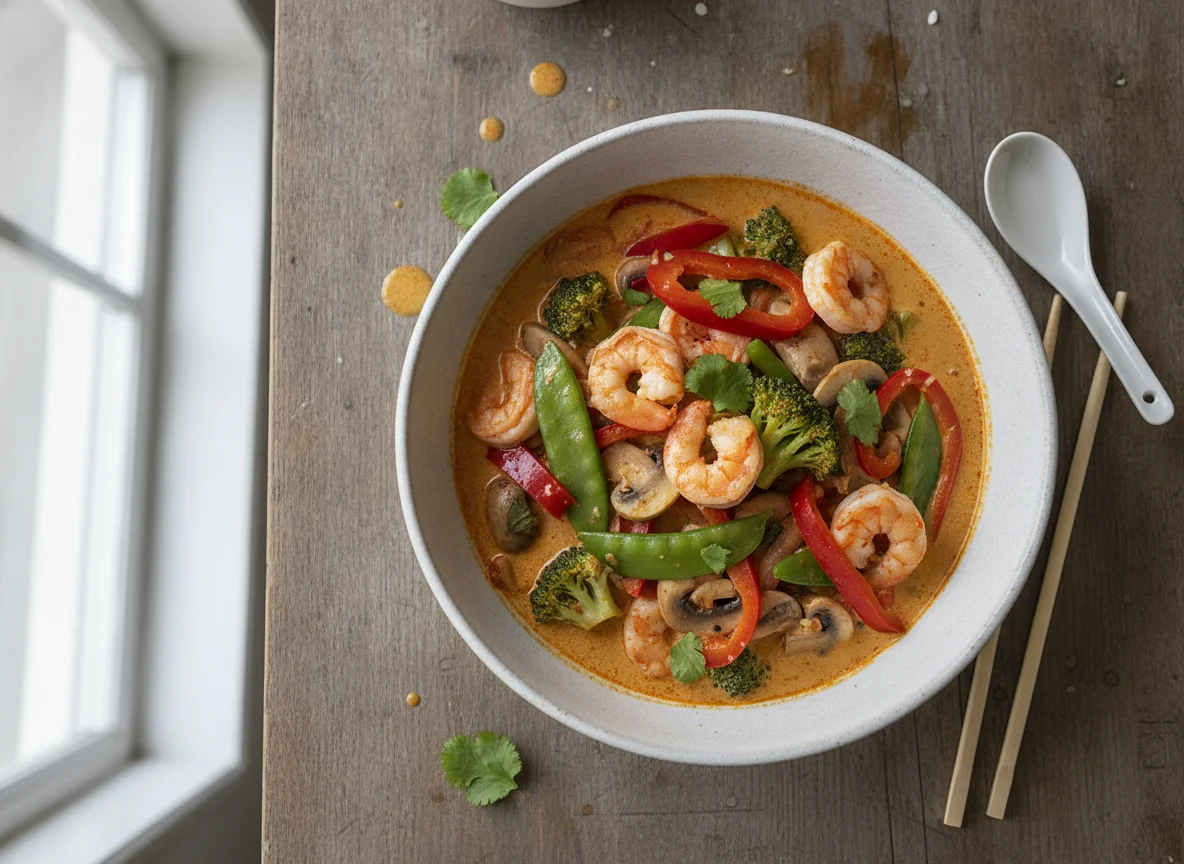 Rotes Thai-Curry mit Garnelen photo