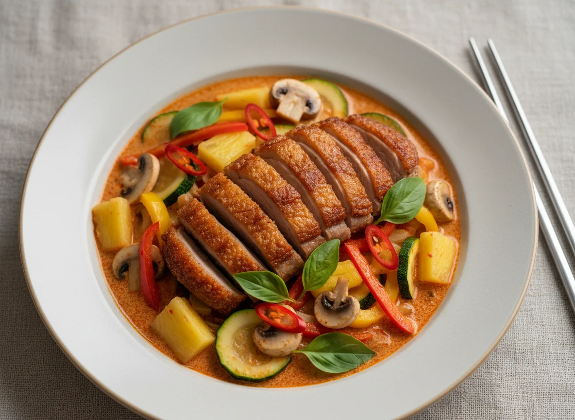 Rotes Thai-Curry mit knuspriger Ente photo