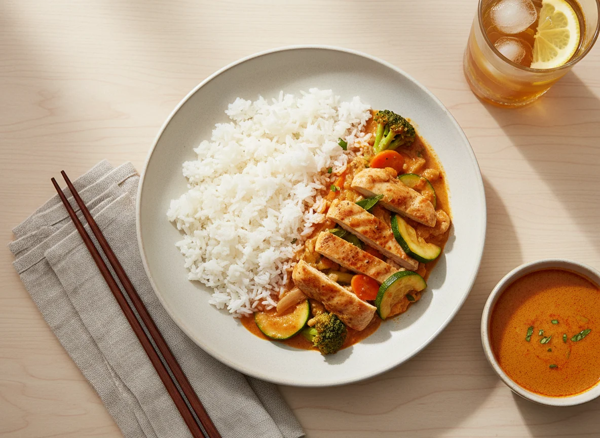 Rotes Thai-Curry mit Reis photo