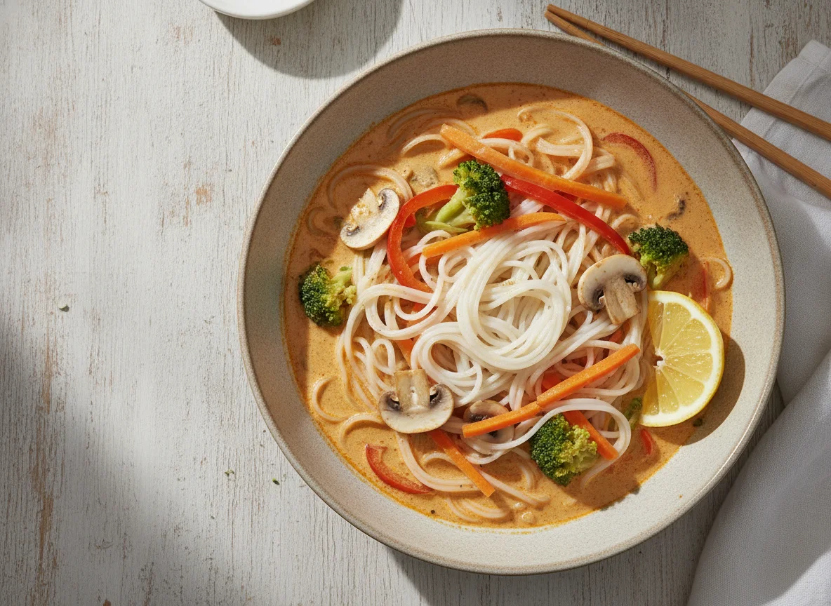 Rotes Thai-Curry mit Reisnudeln photo