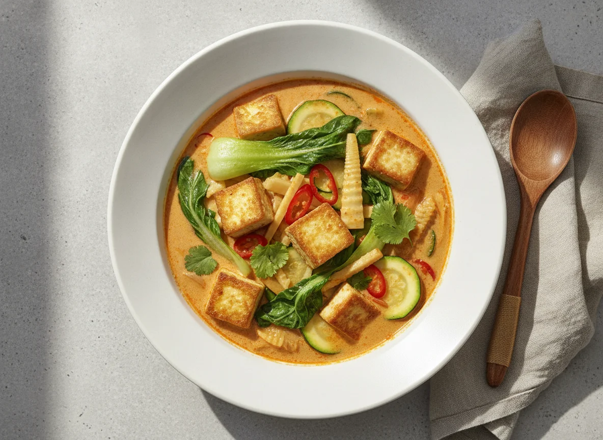 Rotes Thai-Curry mit Tofu und Gemüse photo