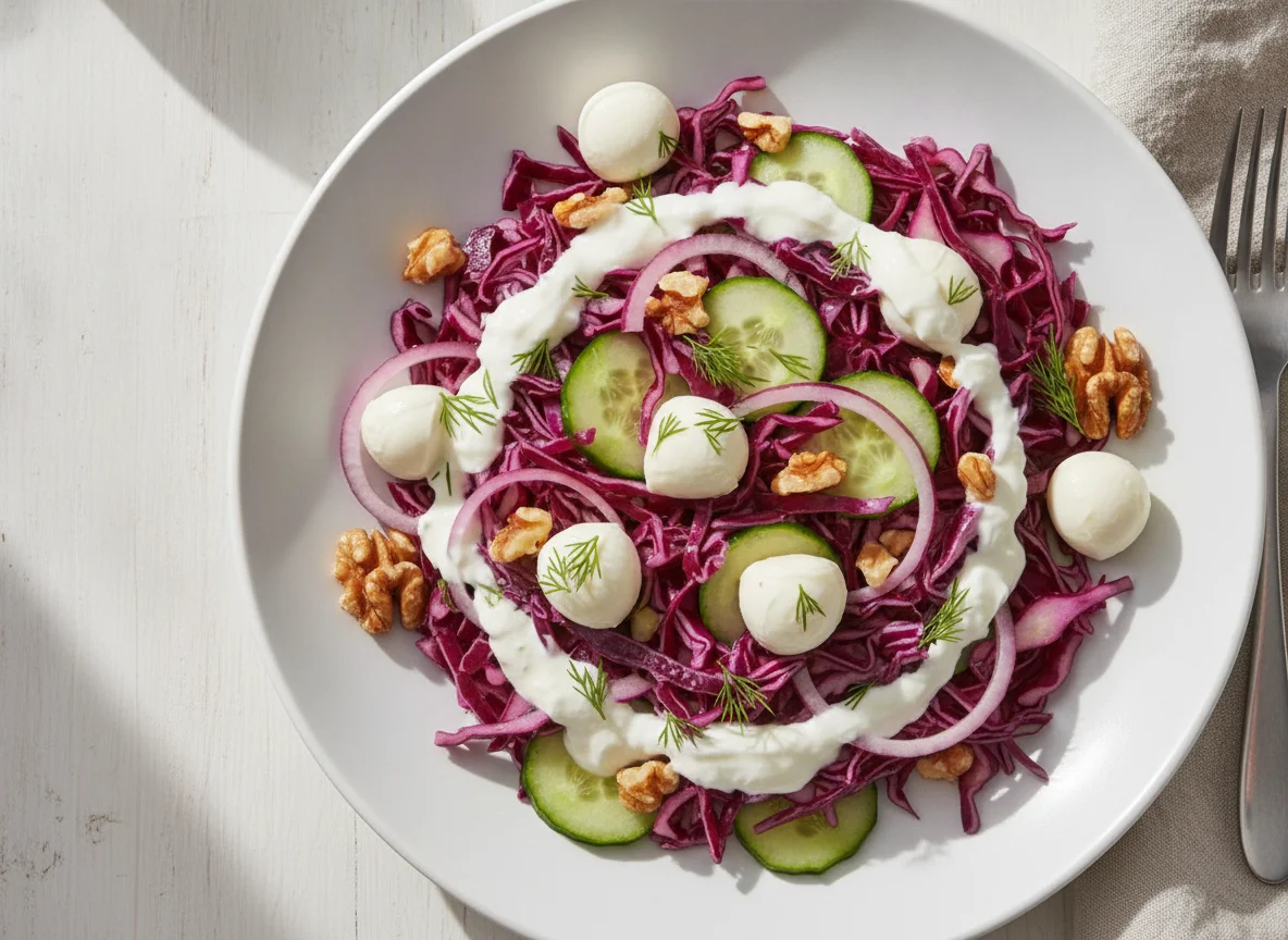 Rotkohlsalat mit Mozzarella und Walnüssen photo