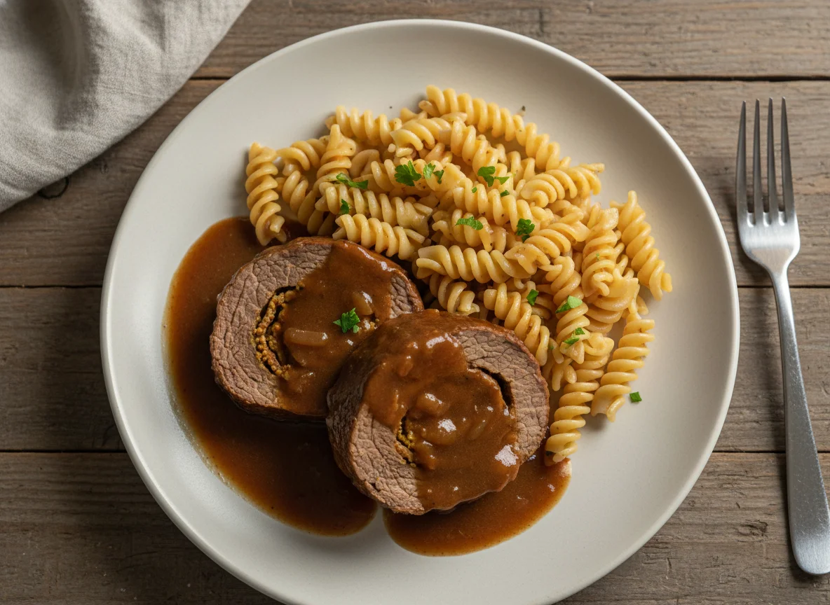 Roulade mit Fusilli und Sauce photo