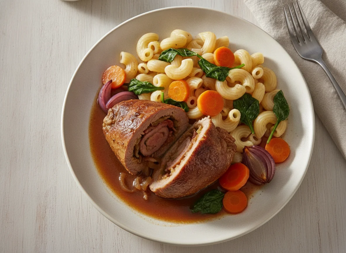 Roulade mit Nudeln und Gemüse photo