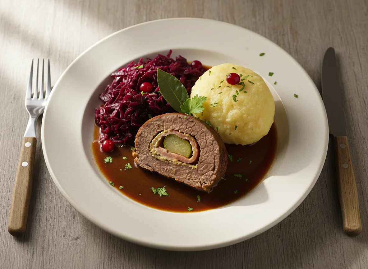 Roulade mit Rotkohl und Kartoffelklößen photo