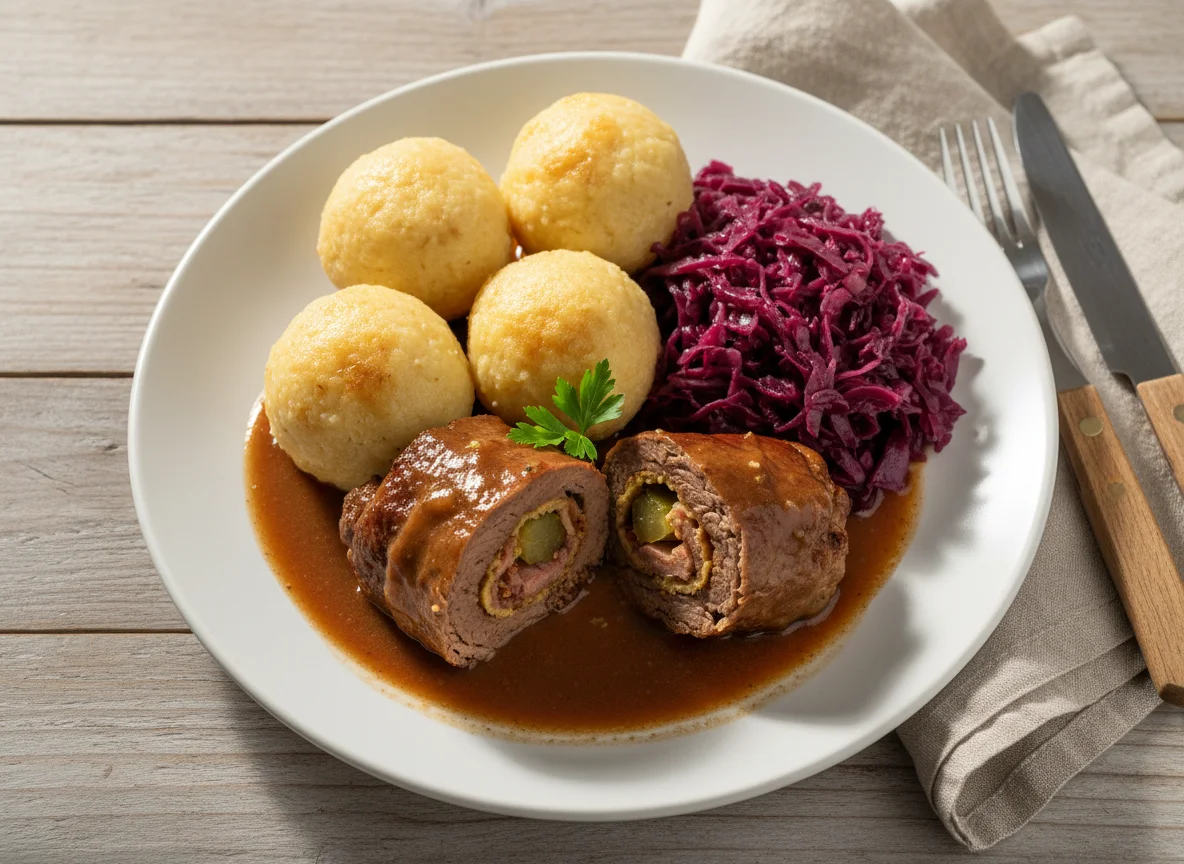 Roulade mit Rotkohl und Klößen photo