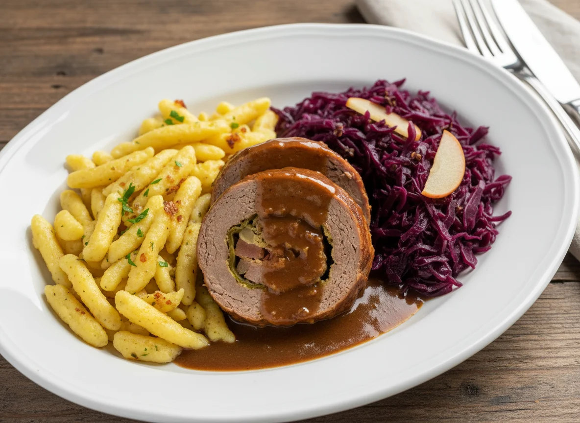 Roulade mit Spätzle und Rotkohl photo