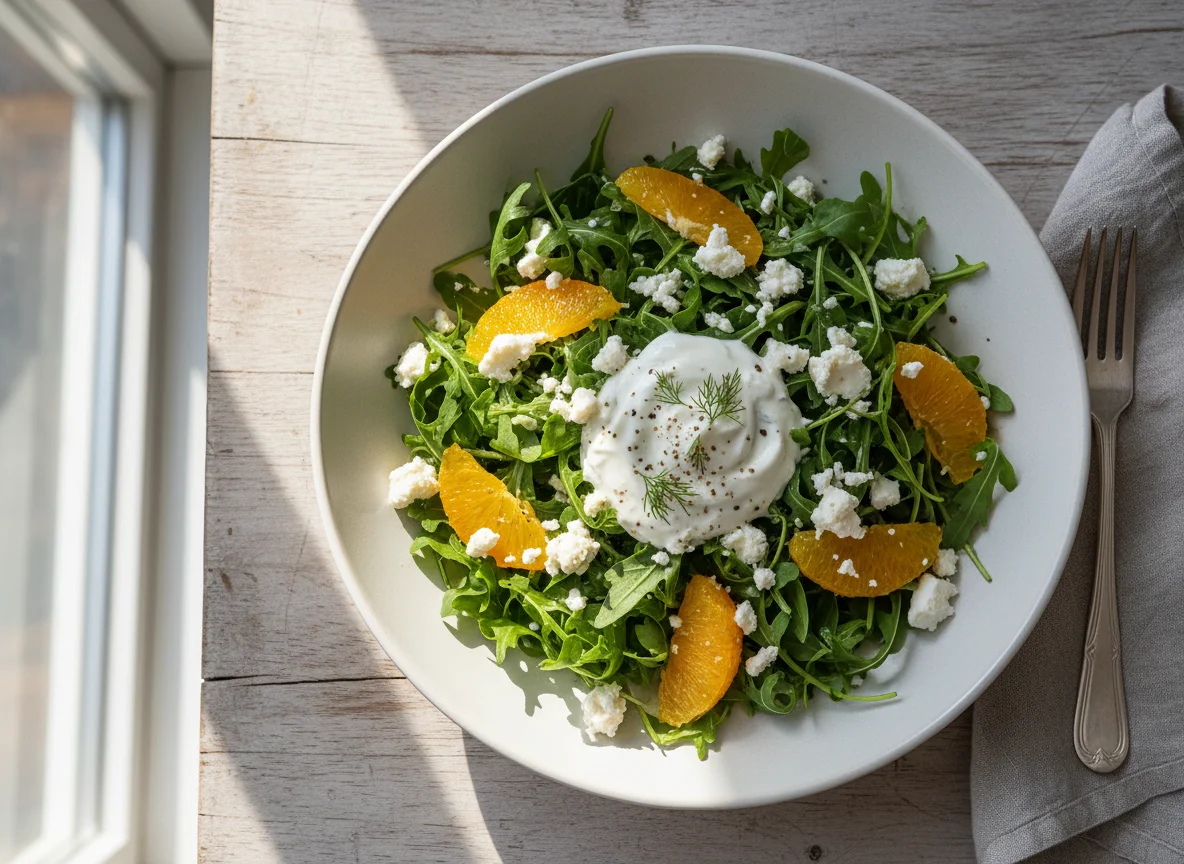 Rucola-Orangen-Salat mit Dressing photo