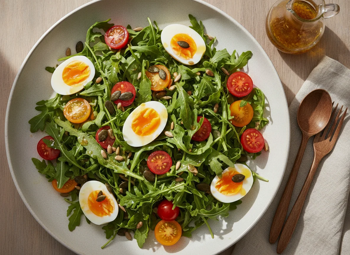 Rucola-Salat mit Ei und Kernen photo