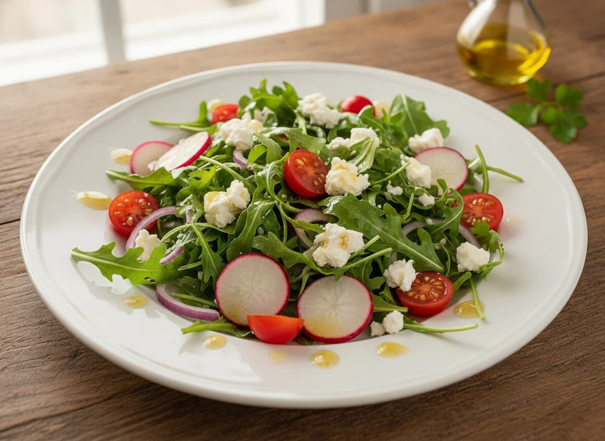Rucola-Salat mit Feta, Radieschen und Tomaten photo