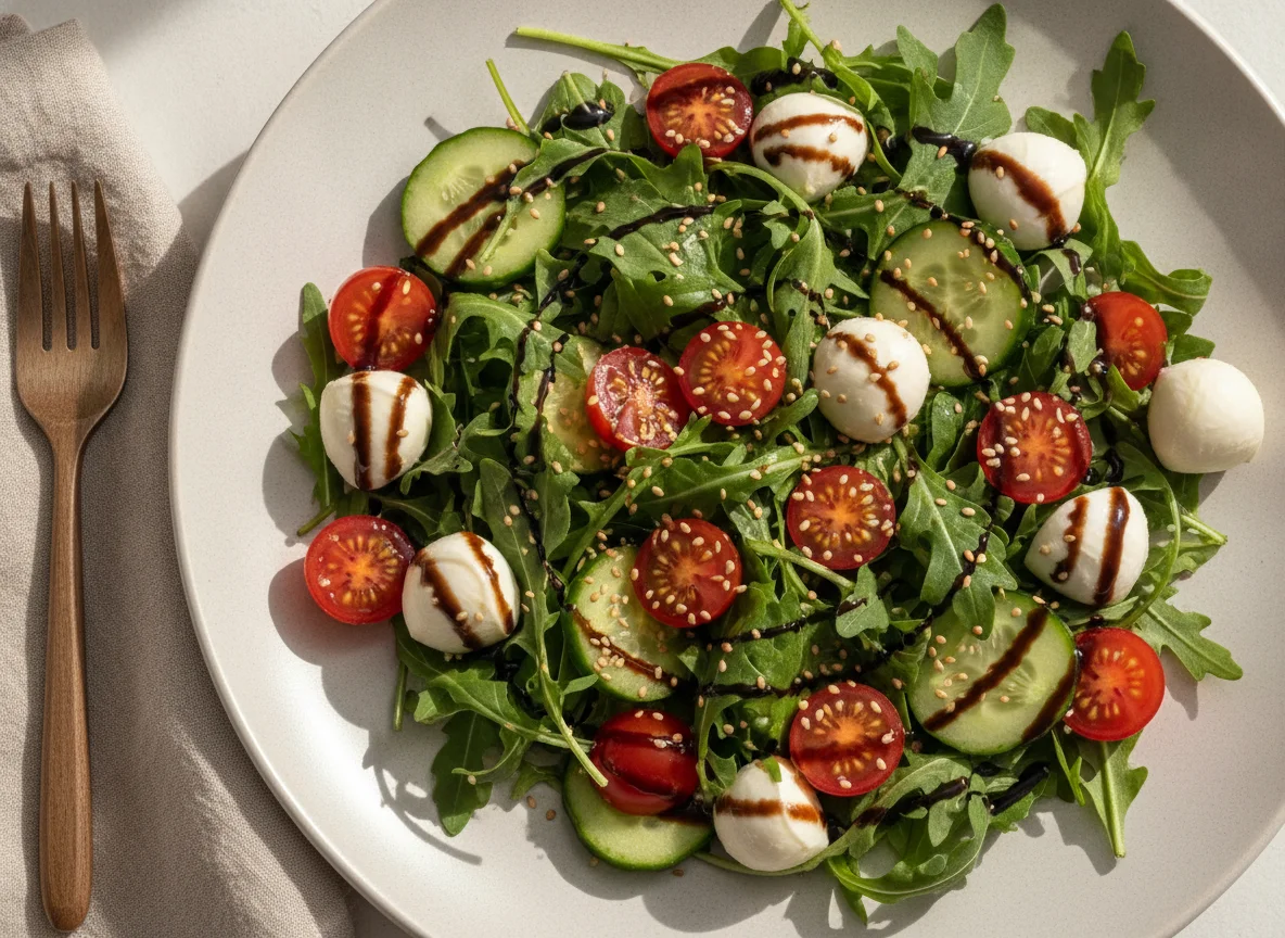 Rucola-Salat mit Mozzarella und Tomaten photo