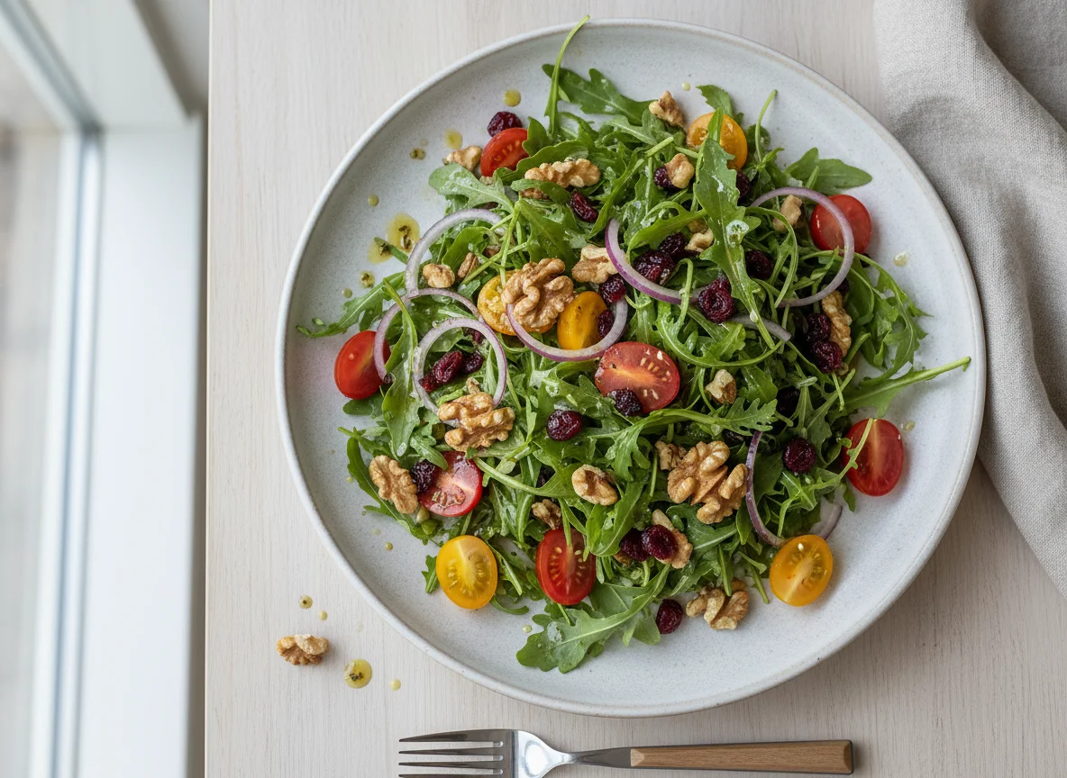 Rucola-Salat mit Walnüssen und Cranberries photo