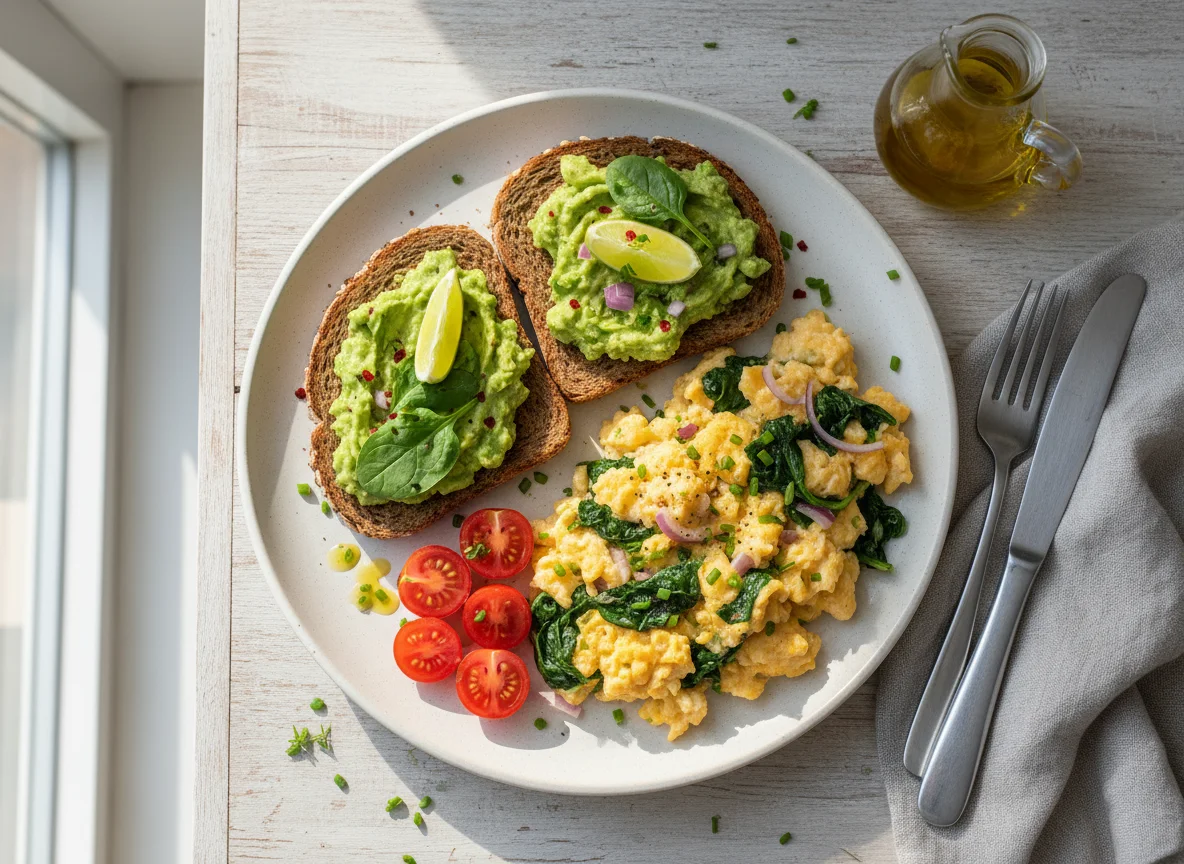 Rührei mit Avocado Toast photo