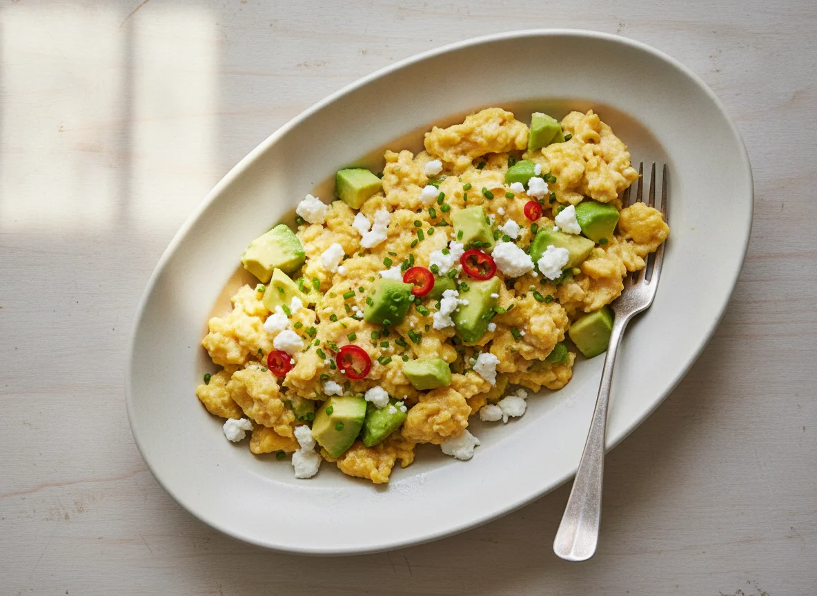 Rührei mit Avocado und Feta photo