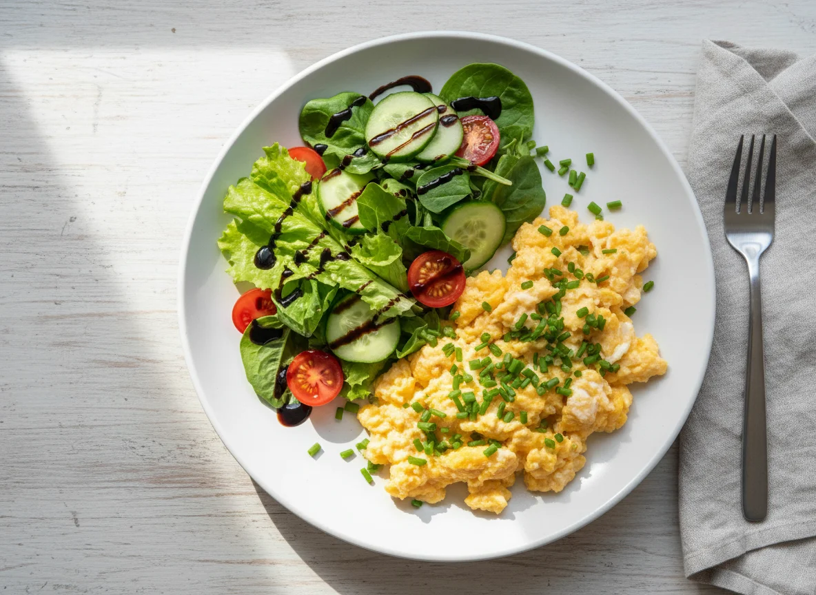 Rührei mit Beilagensalat photo